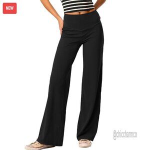 High Waist Wide Leg Yoga Pants with Pockets Stretch Workout Leggings